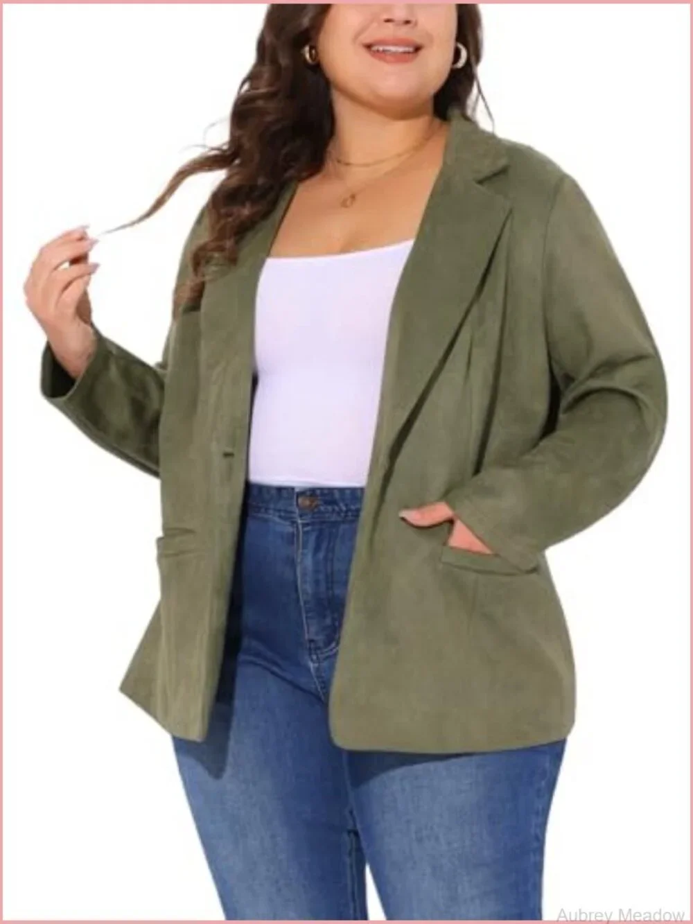 Plus Size Faux Suede Lapel Collar Blazer Jacket Work Casual